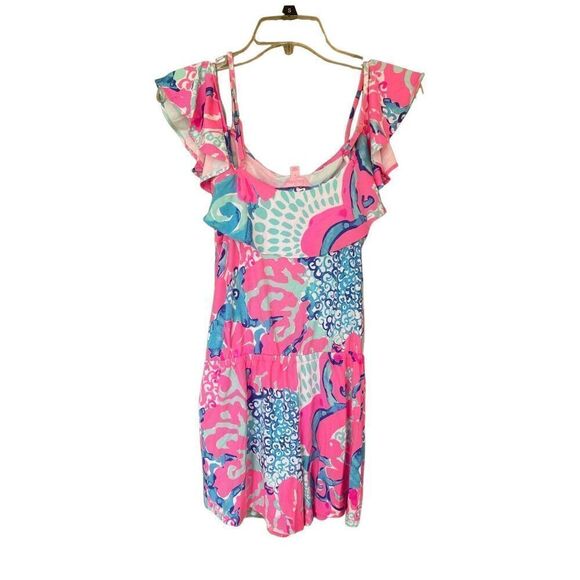 Lilly Pulitzer Womens Pink Cold Shoulder Ruffle Im So Jelly Klea Romper Small - Picture 6 of 11